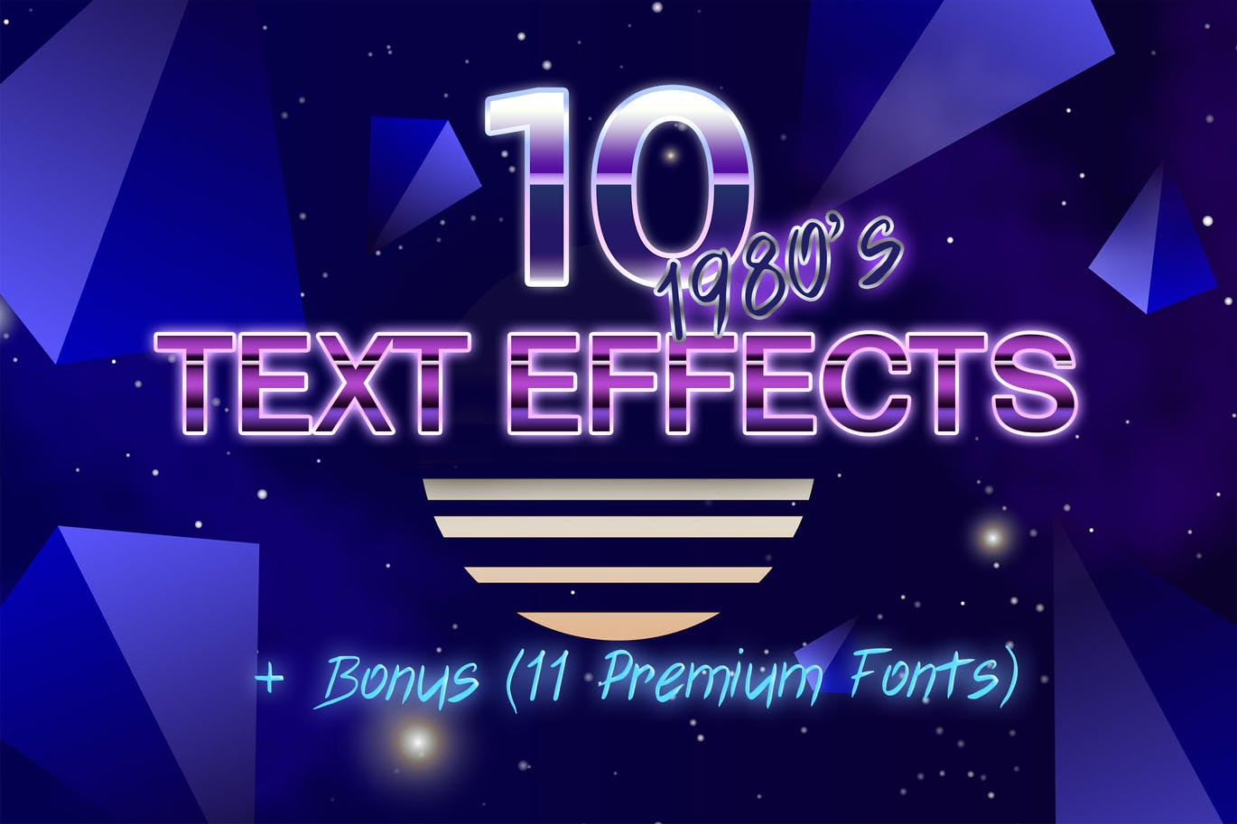 10个80年代复古风格3D立体绚丽文字效果图层样式大集合
