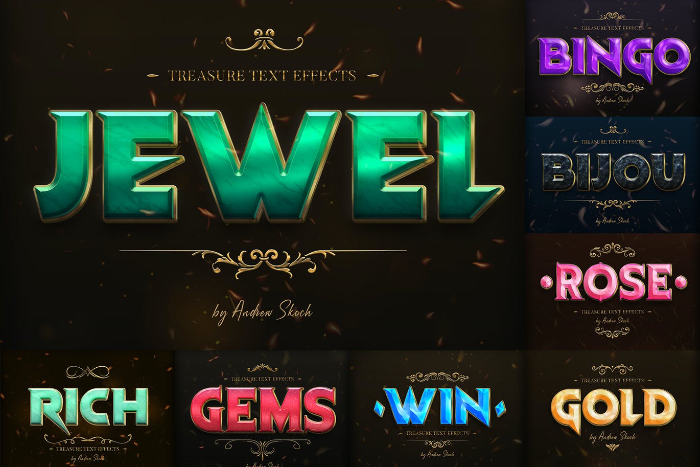 高品质的3D立体珠宝宝石文字效果图层样式集合