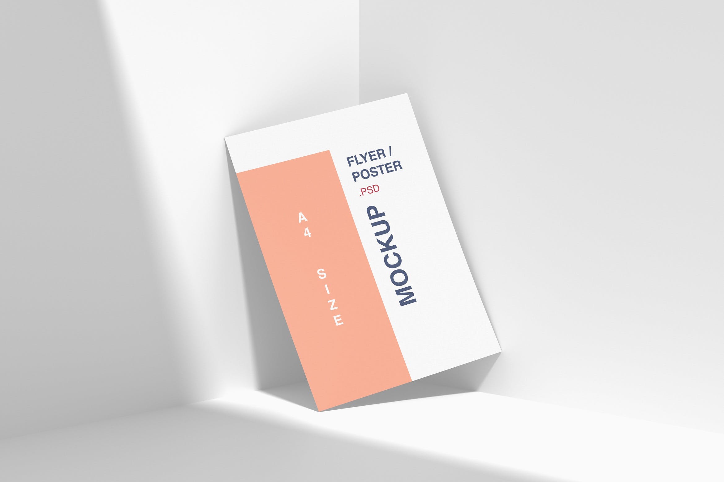 房间角落A4宣传单效果图样机模板 A4 Flyer Mockup at Room Corner