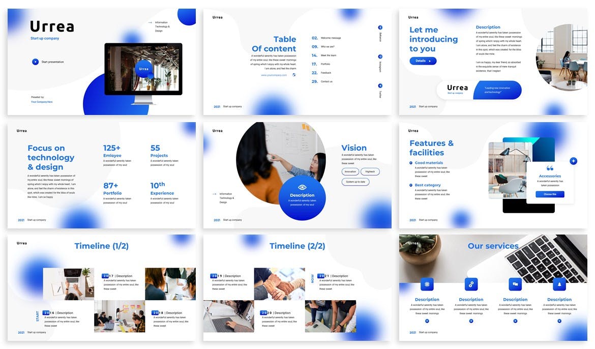 时尚流行的蓝色PPT模板（PPTX）