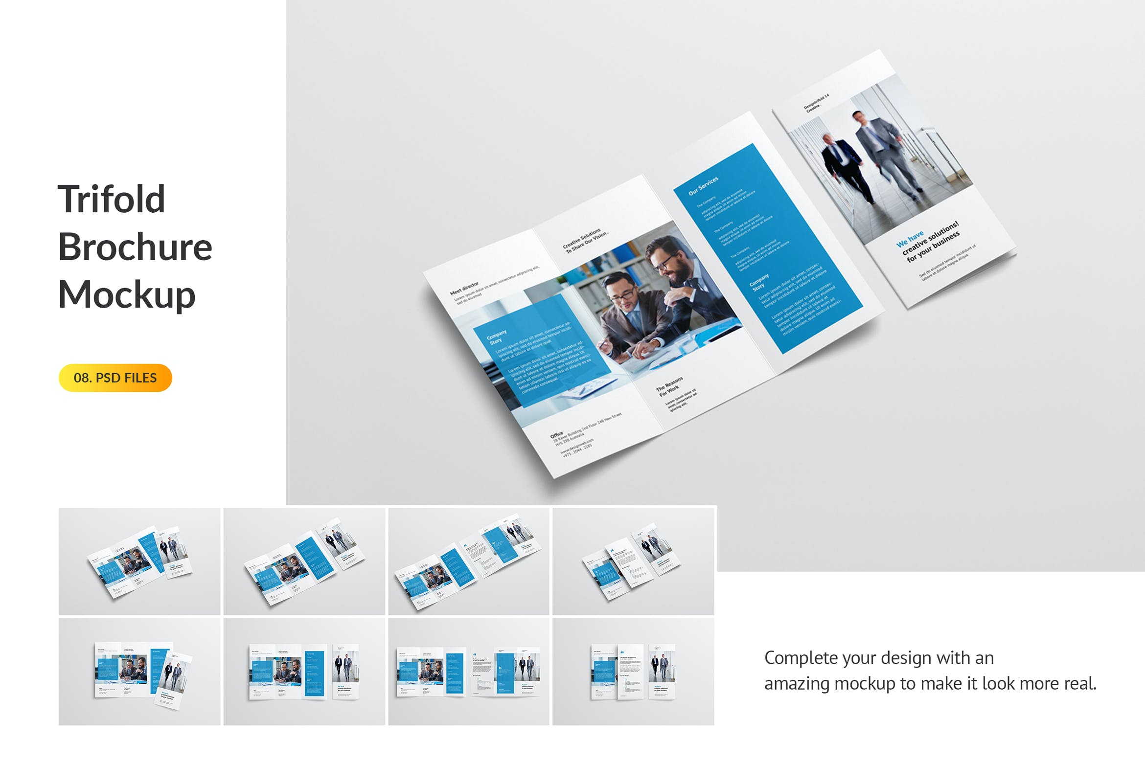 三折页企业宣传册版式设计样机模板 Trifold Brochure Mockup