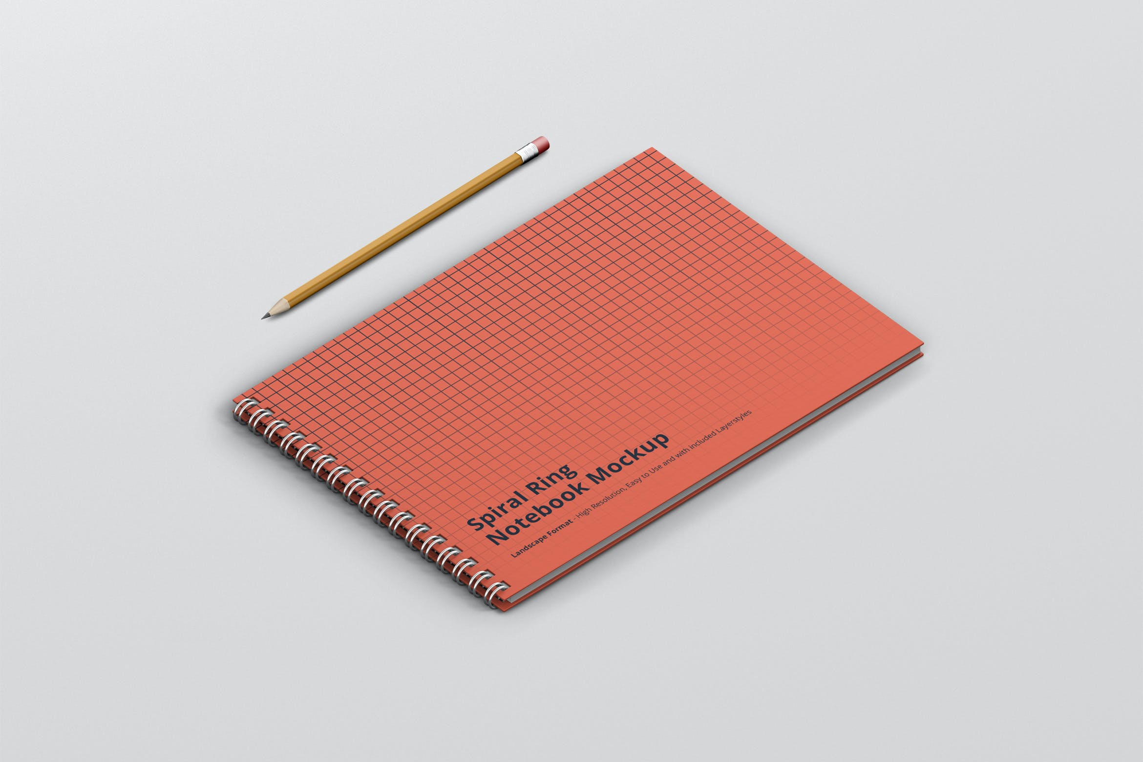 高级螺旋环方形笔记本模板 Spiral Ring Notebook Mockup Landscape Format