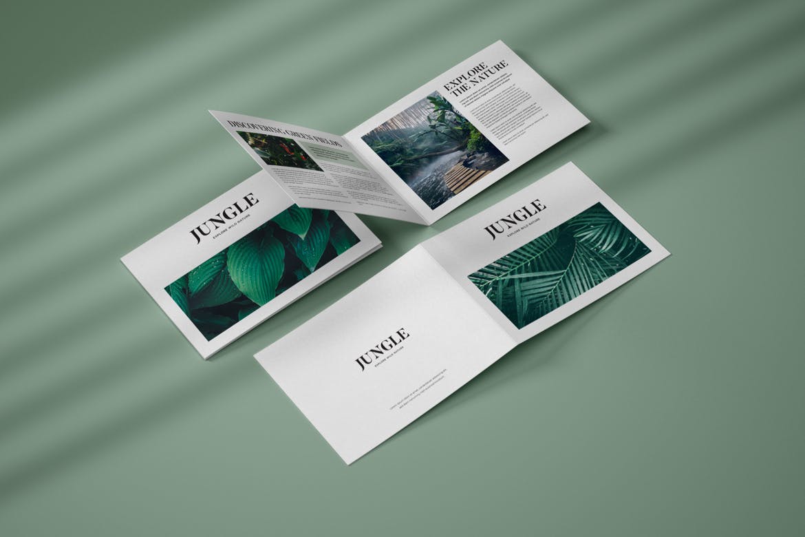 横版双折页小册子设计样机模板v9 Horizontal Bifold Brochure Mockup