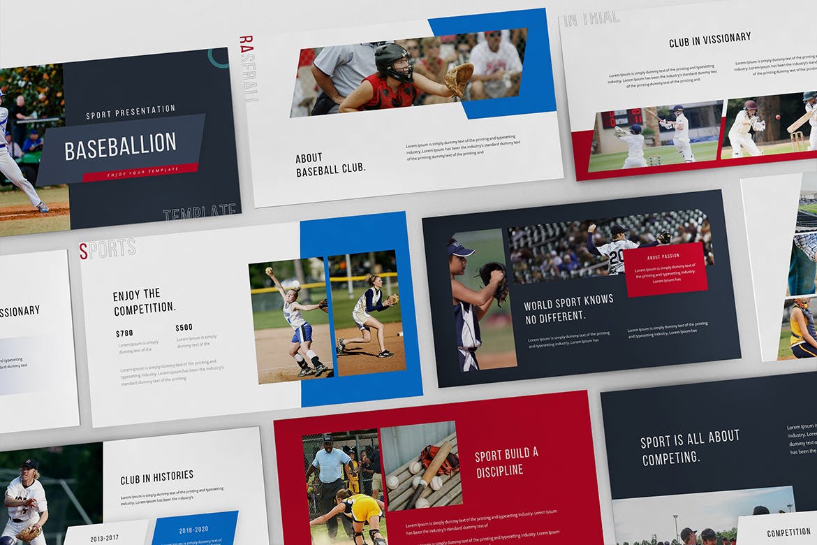 时尚高端专业的高品质棒球运动powerpoint幻灯片演示模板（pptx）
