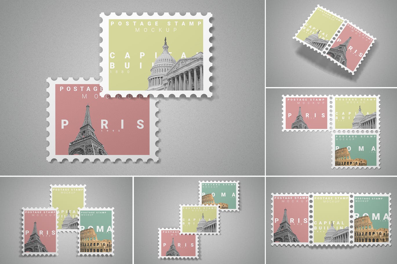 10款经典邮票设计效果图PSD样机 Postage Stamp Mockup 10 PSD Files