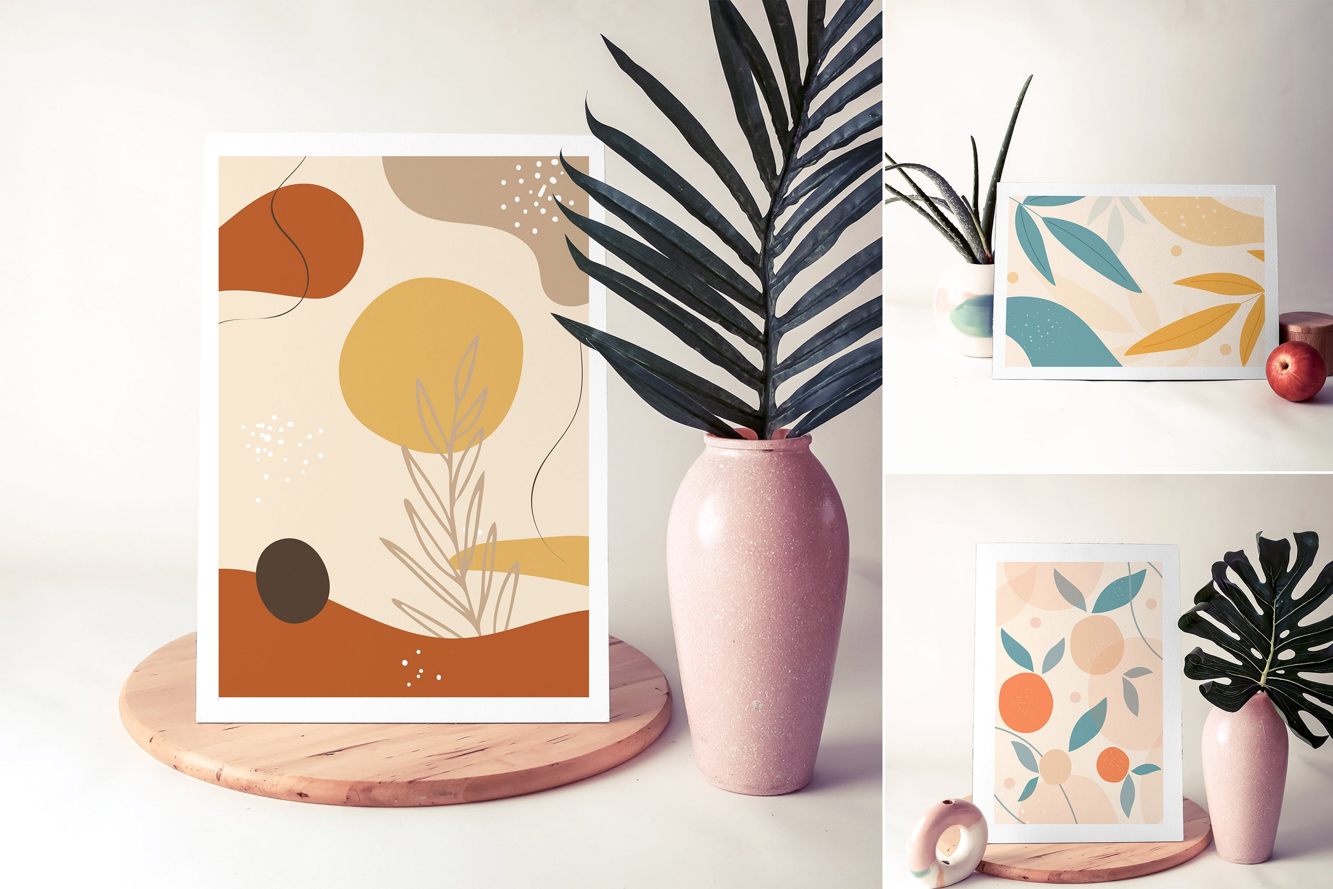 8个带有静物元素和略微粗糙纹理的纸张作品展示样机模板 8 Paper Print Mockups