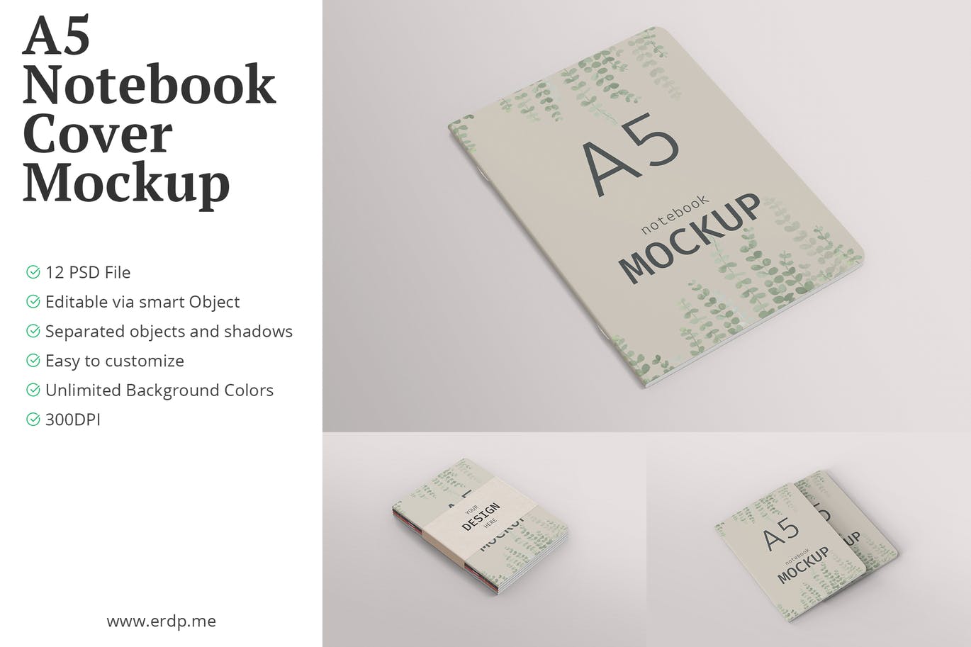 极简主义A5笔记本封面文具模板 A5 Notebook Cover Mockup