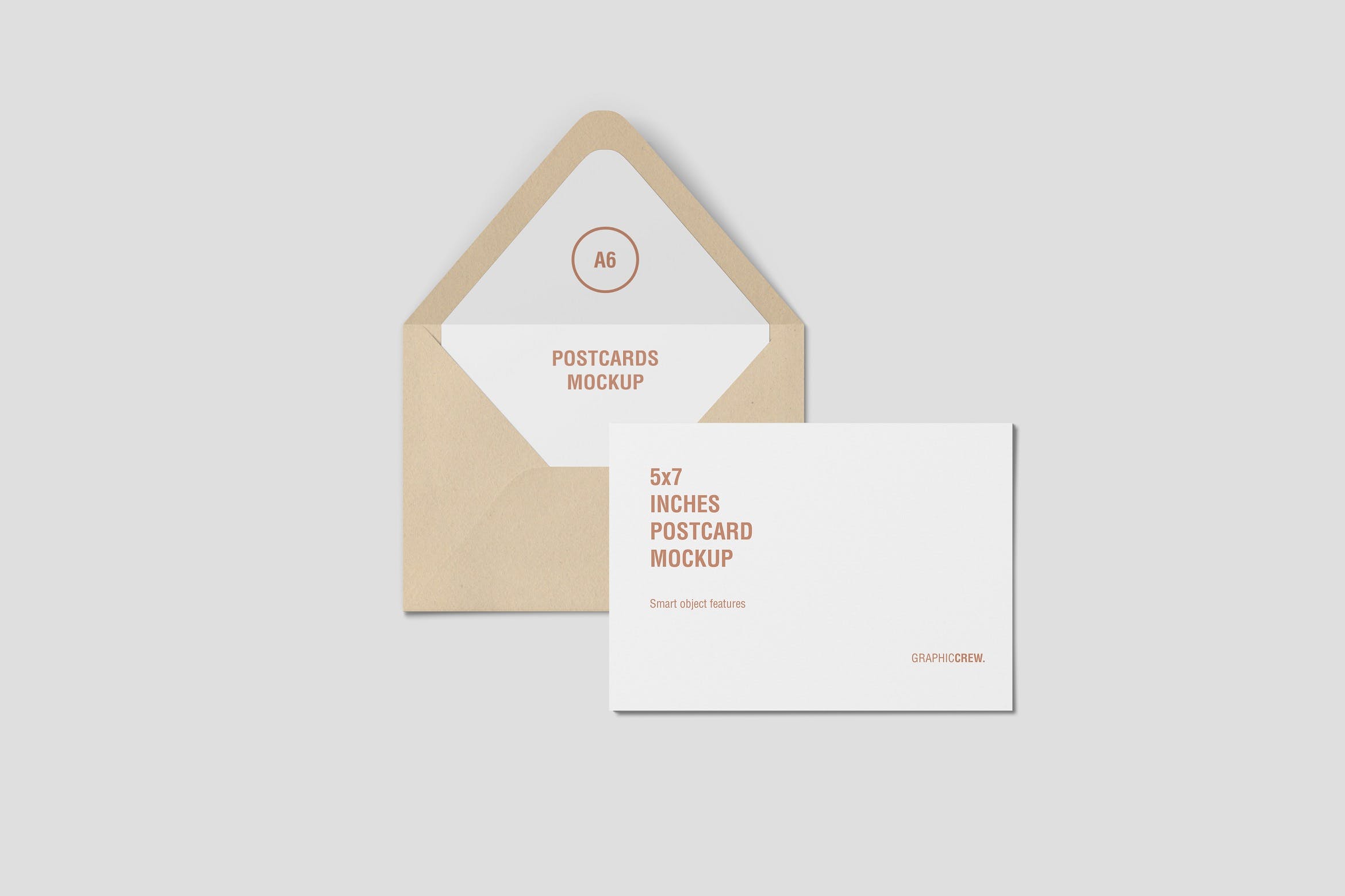 明信片&信封设计效果图展示顶视图样机 Horizontal Postcard and Envelope Mockup Top View