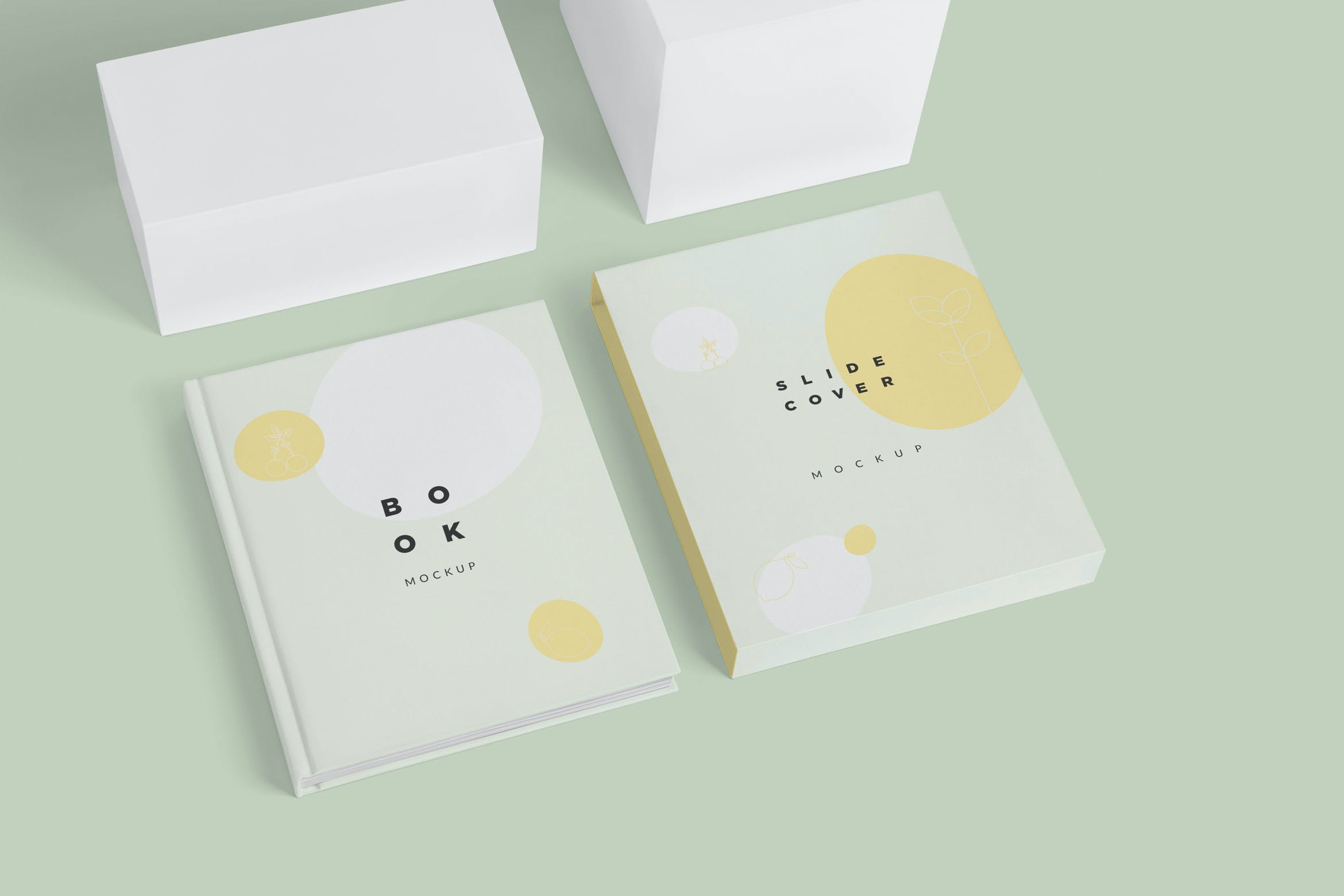 精装图书包装&封面设计效果图样机模板 Hardcover Book Slide Cover Mockups