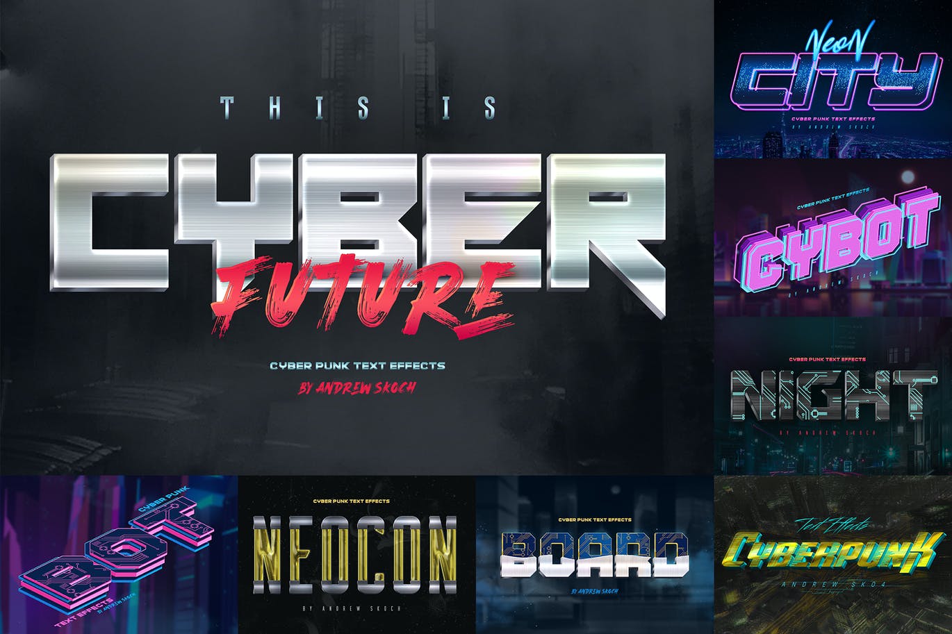 逼真质感的高品质街头涂鸦赛博朋克效果3D立体文字图层样式大集合