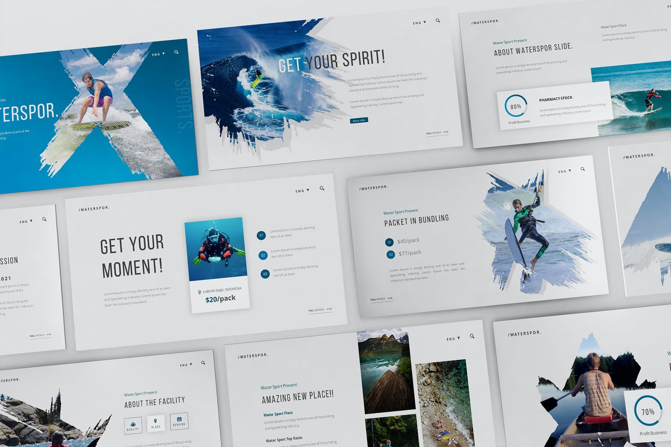 时尚高端简约水上运动PowerPoint演示模板（pptx）