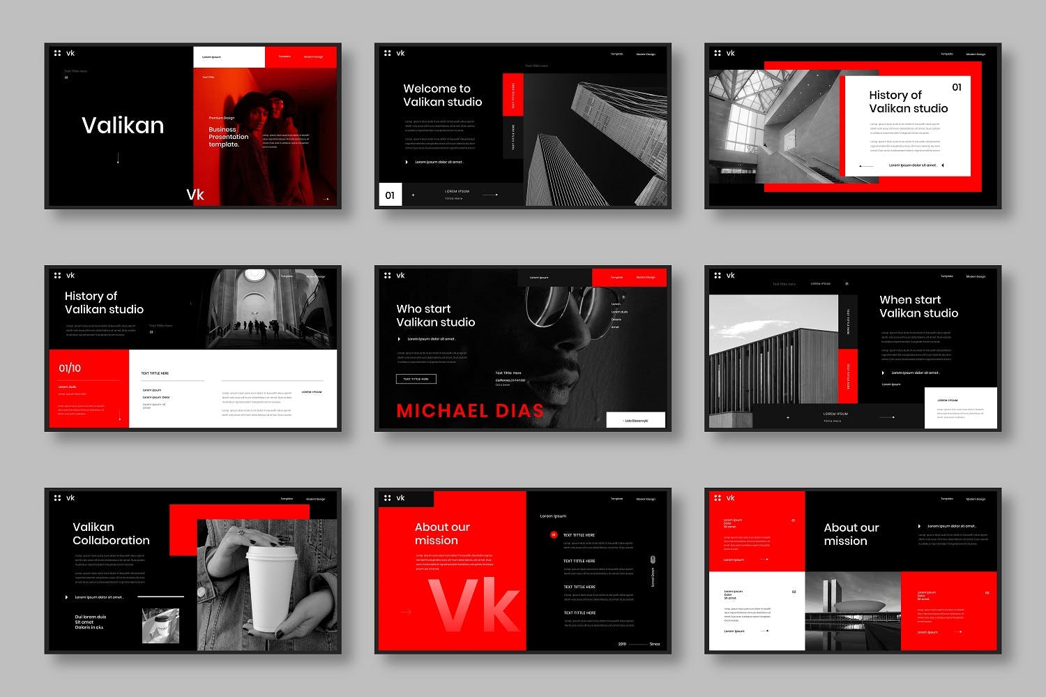 酷炫红黑经典配色PPT模板（PPTX）