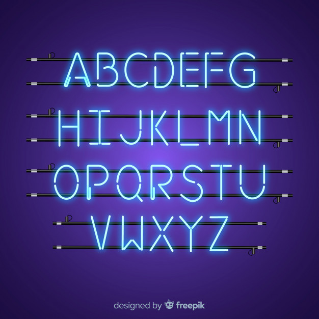 蓝色的霓虹灯字母表样式