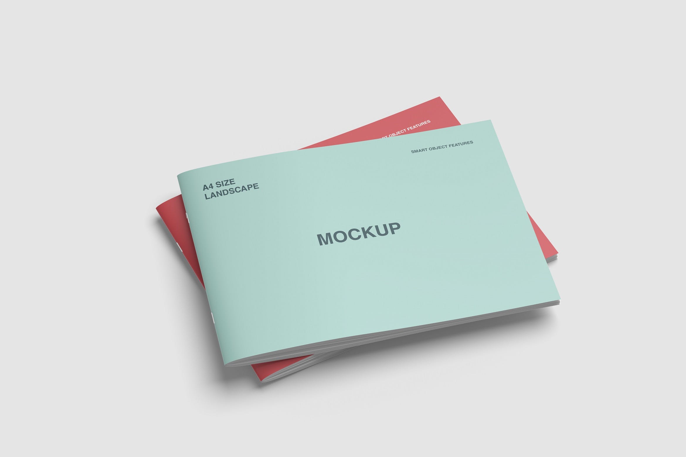 A4横版规格产品手册封面设计叠放效果图样机 Double A4 Cover Landscape Brochure Mockup