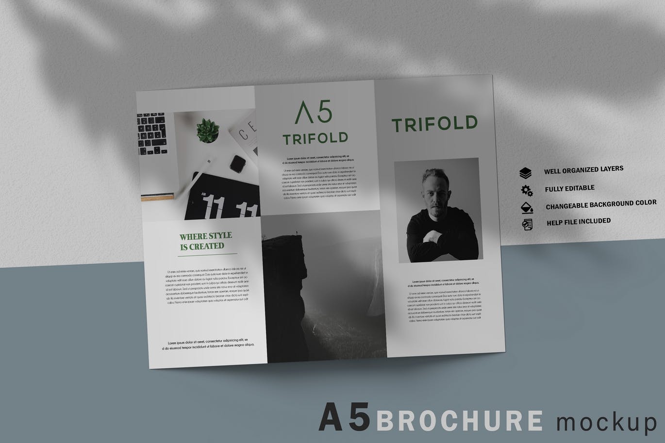 A5三折页宣传册/小册子版式设计样机模板 A5 Trifold Brochure Mockup V.1