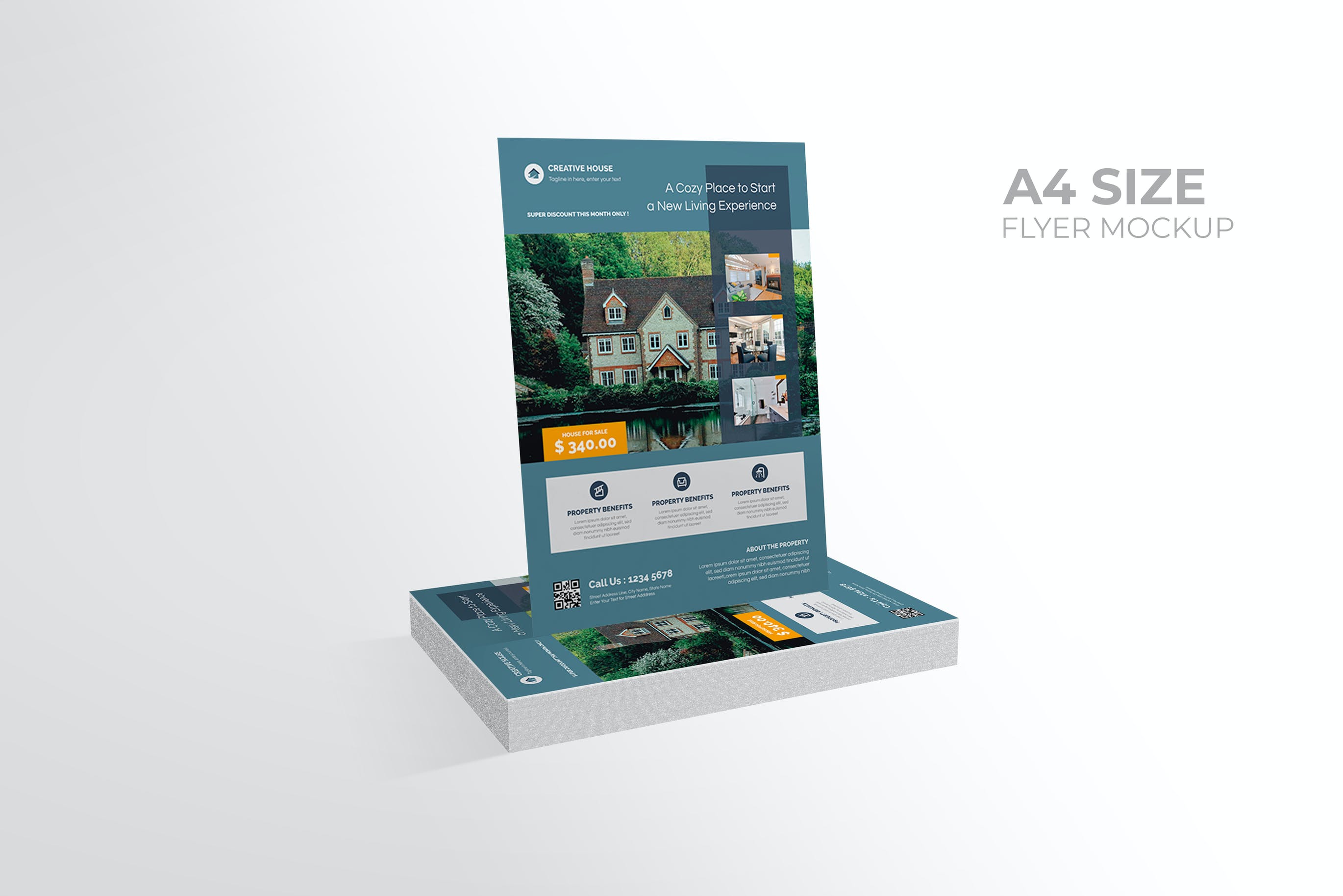 广告宣传单设计叠放效果图样机 Flyer Mockup – Light File Size