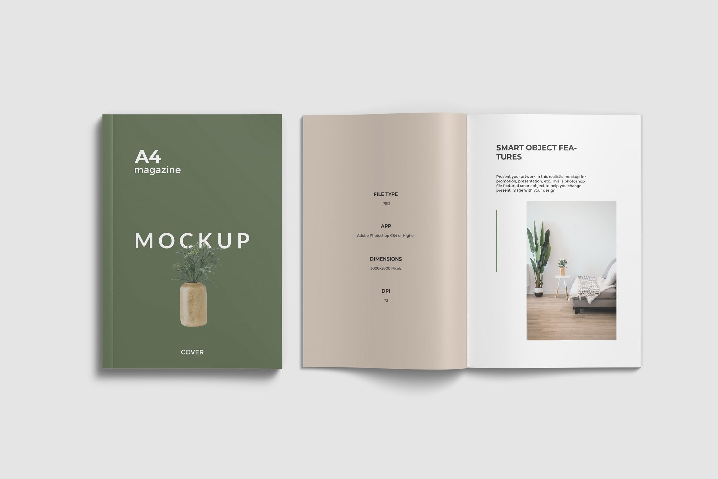 打开和闭合状态A4杂志展示设计顶视图样机模板 Open and Closed A4 Magazine Mockup Top Angle View