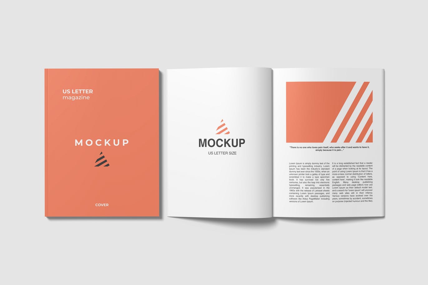 打开和闭合状态美国信纸尺寸杂志设计顶视图样机模板 Open and Closed US Letter Magazine Mockups
