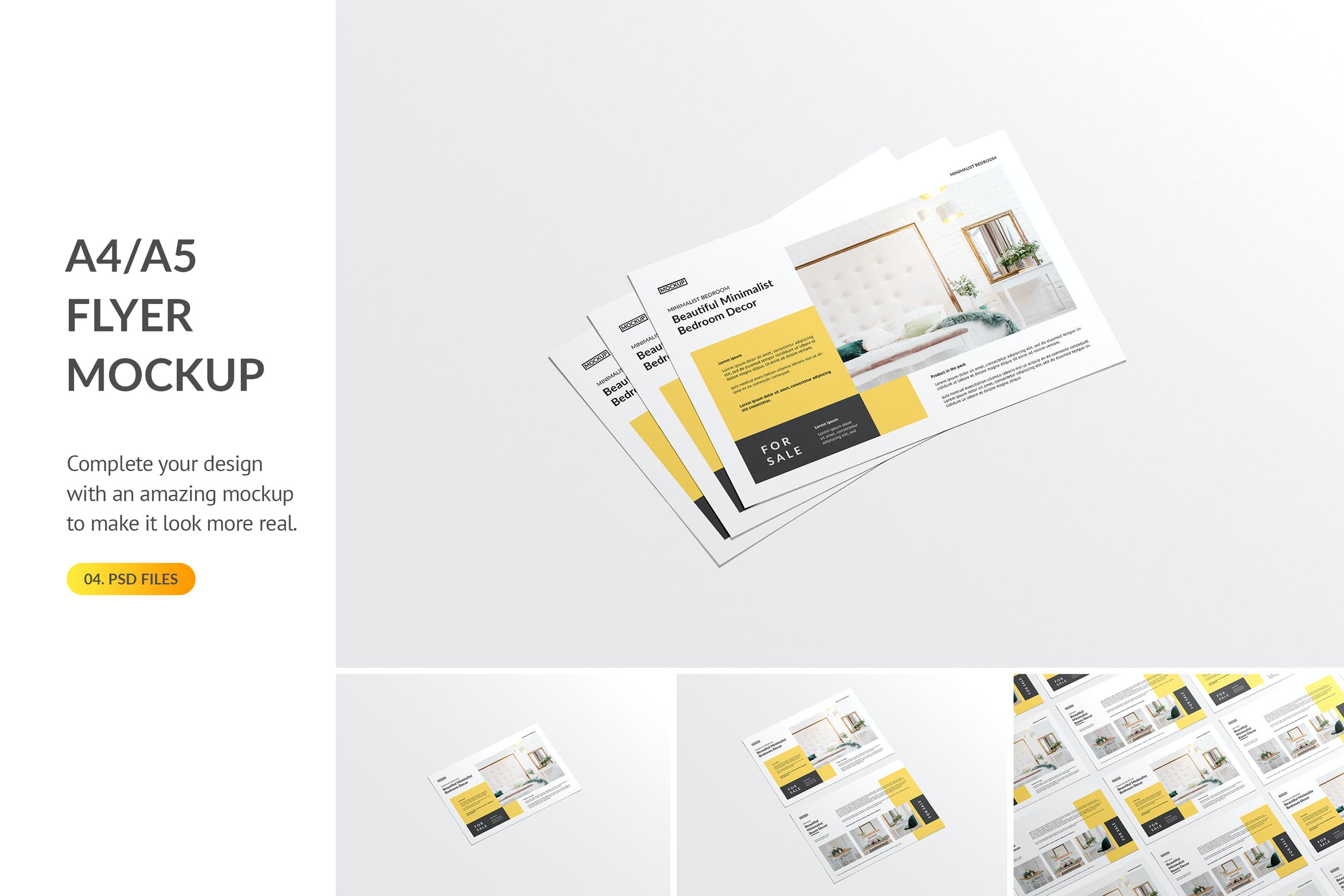 企业宣传单叠放效果图样机模板 Landscape Flyer Mockup