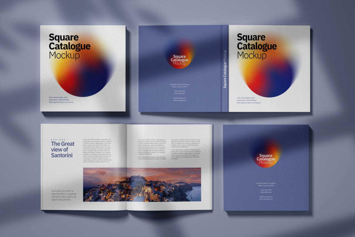 方形画册目录排版设计效果图样机模板 Square Catalogue Mockup