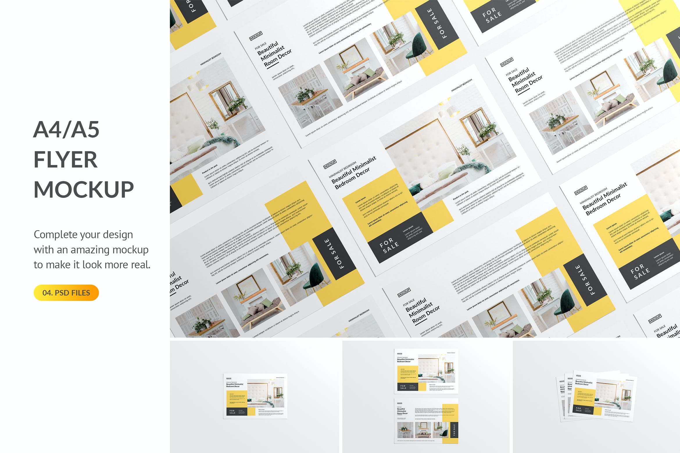 企业宣传单等距网格效果图样机模板 Landscape Flyer Mockup