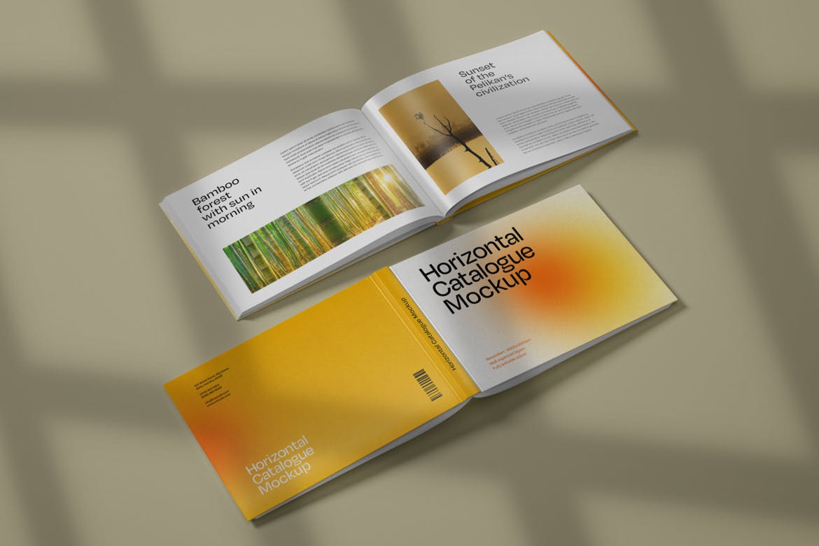 横板产品目录画册封面内页设计图样机模板 Horizontal Catalogue Mockup