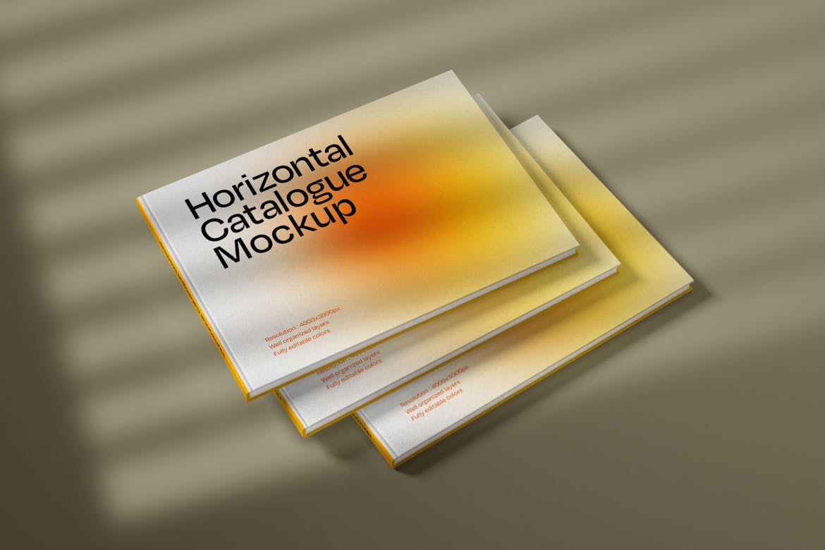 横板产品目录画册叠放封面效果图样机 Horizontal Catalogue Cover Mockup