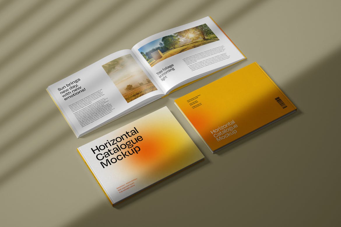 横板产品目录画册封面内页设计组合展示样机v1 Horizontal Catalogue Mockup