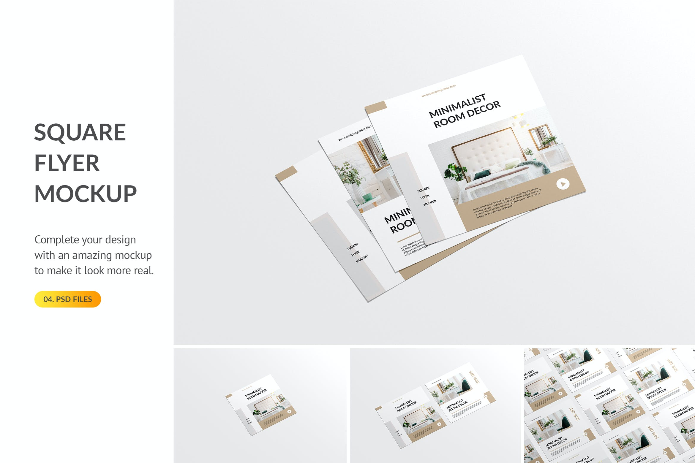 方形企业传单设计叠放效果图样机模板 Square Flyer Mockup