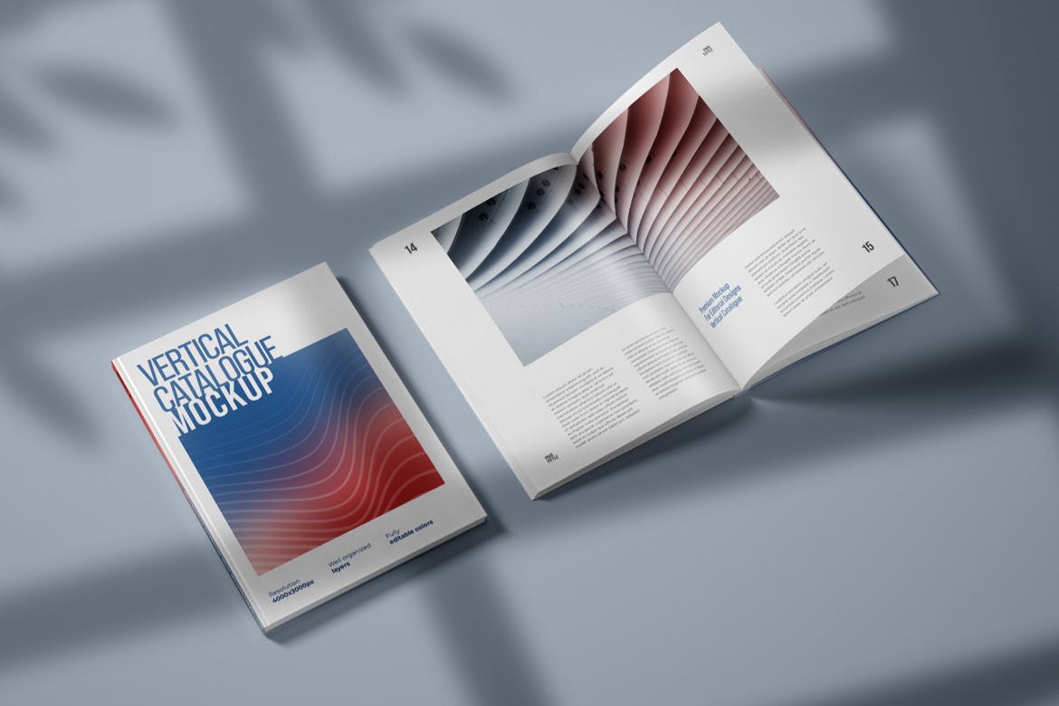 产品目录/杂志排版设计效果图样机v6 Vertical Catalogue, Magazine Mockup