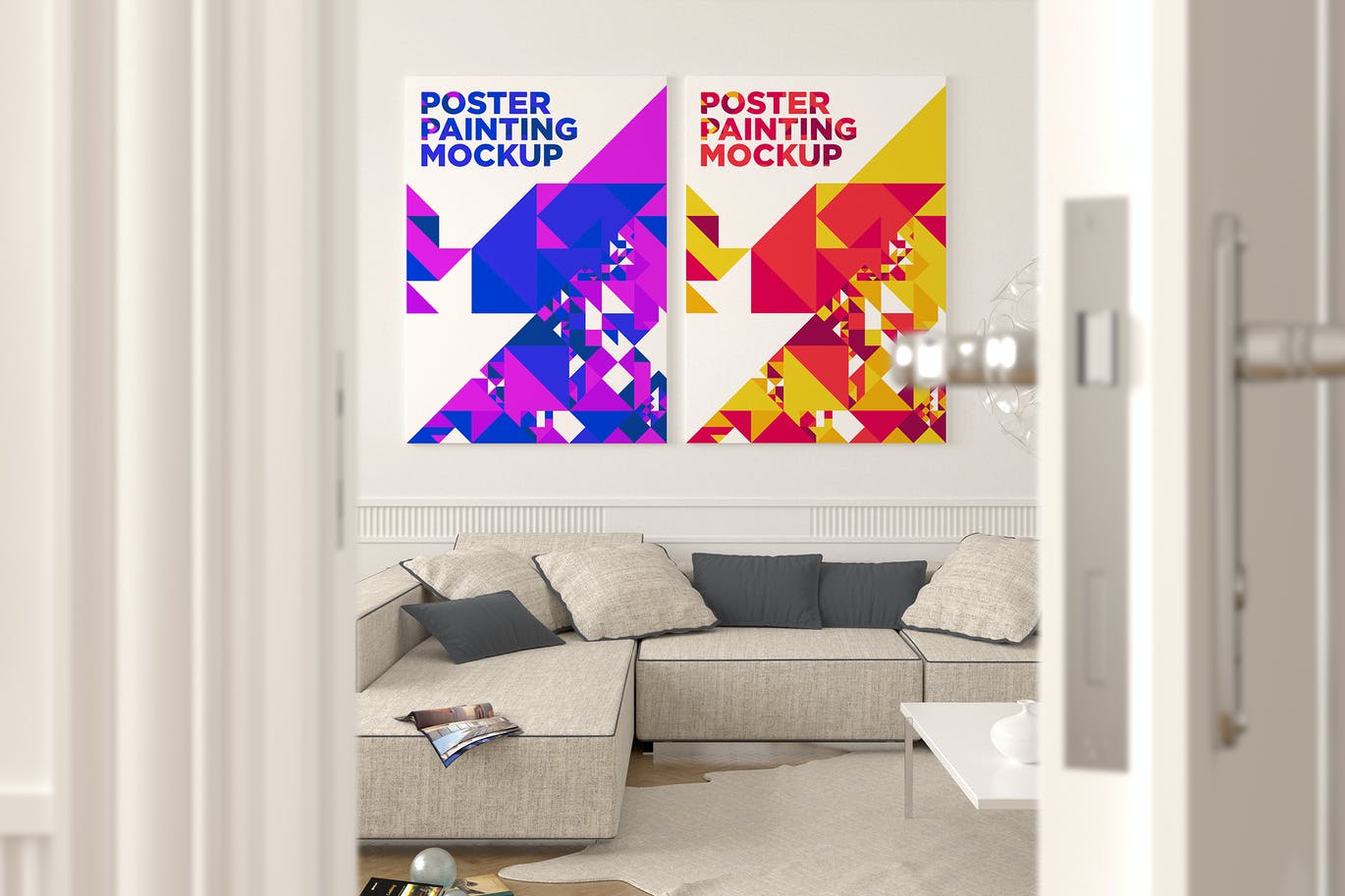 奢华室内场景海报画框样机预览模板v.6 Poster Painting Mockup Vol. 6