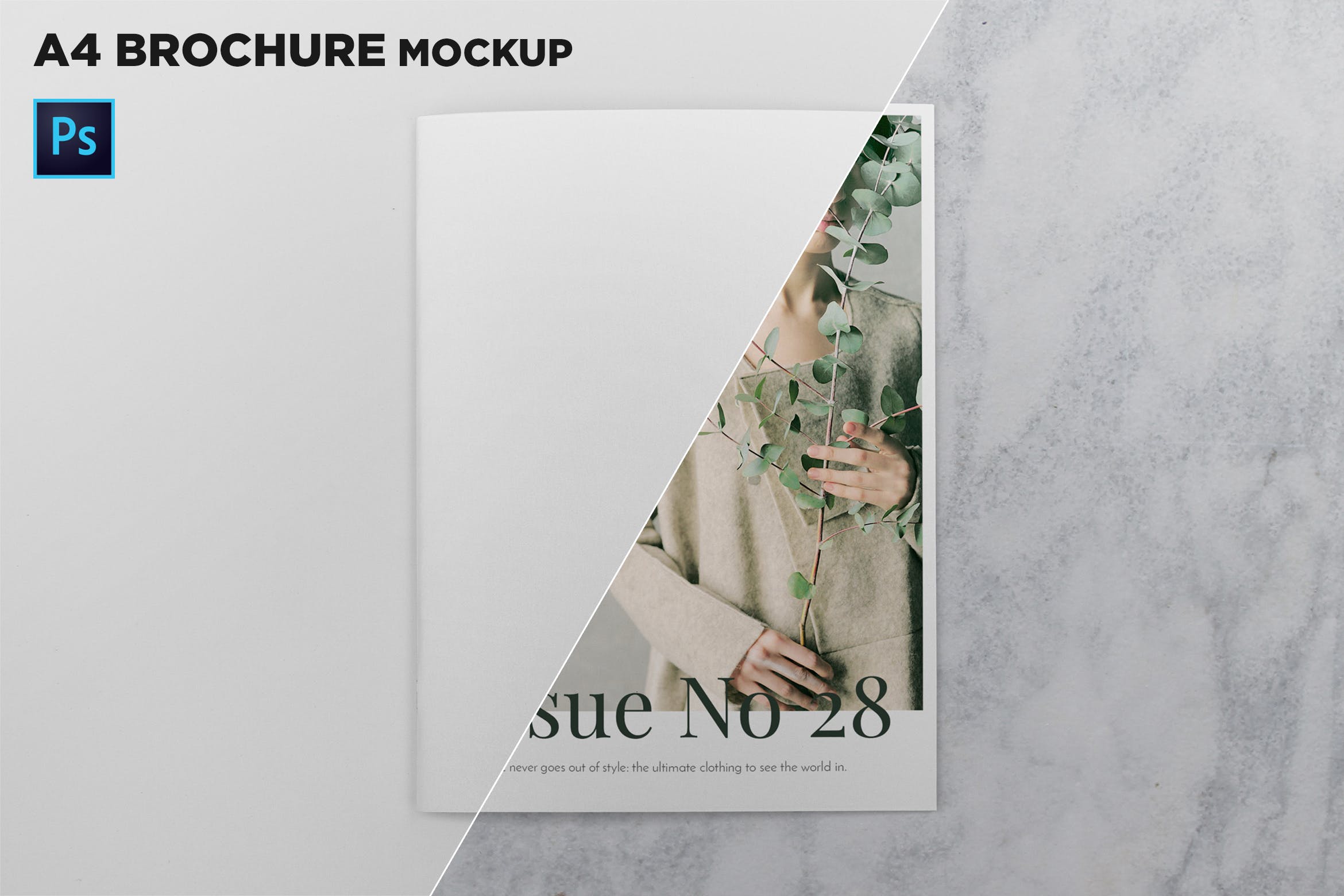 A4宣传小册子/企业画册封面设计俯视图样机 A4 Brochure Cover Mockup Top View