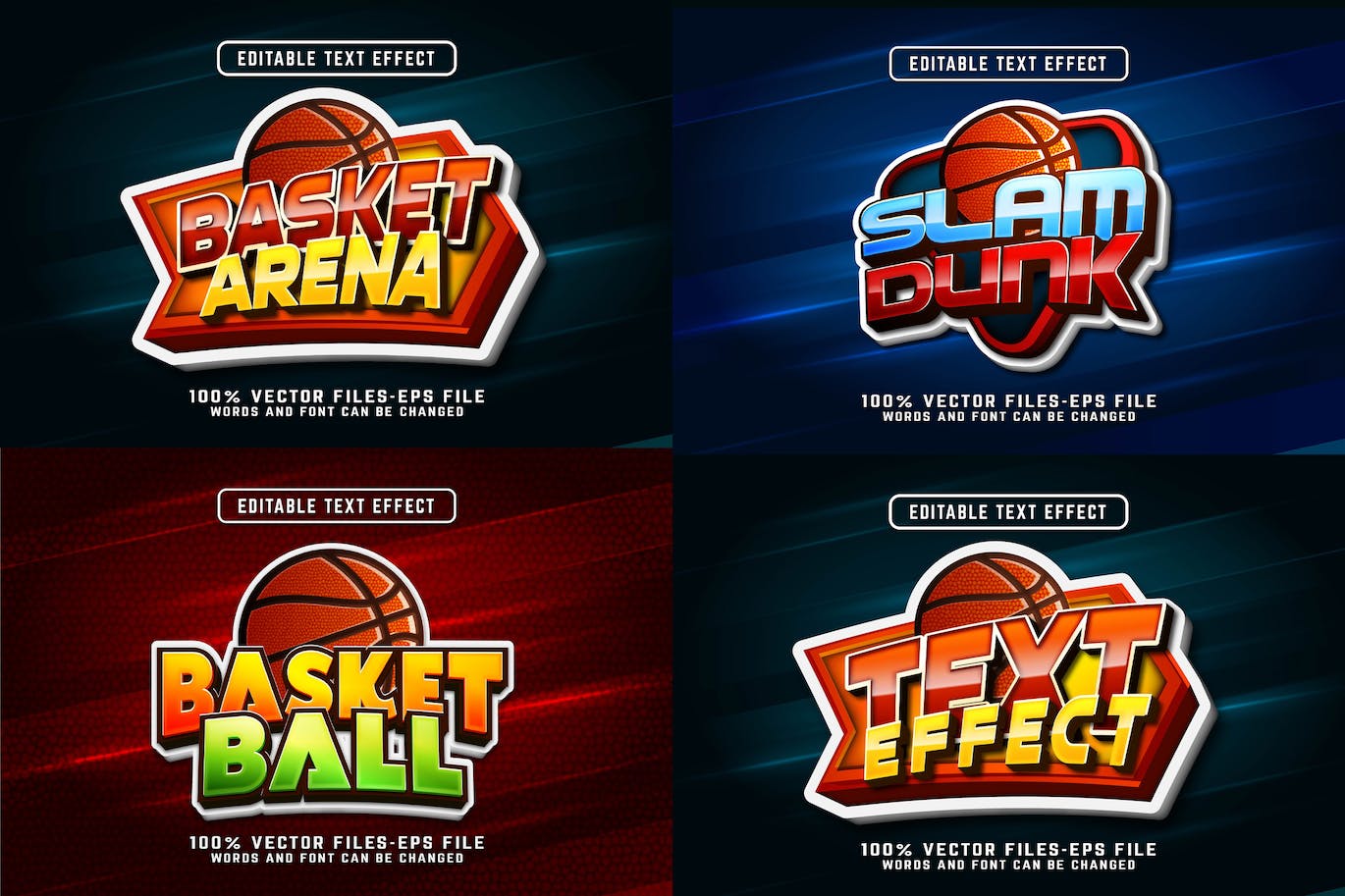 篮球队可编辑矢量文本效果