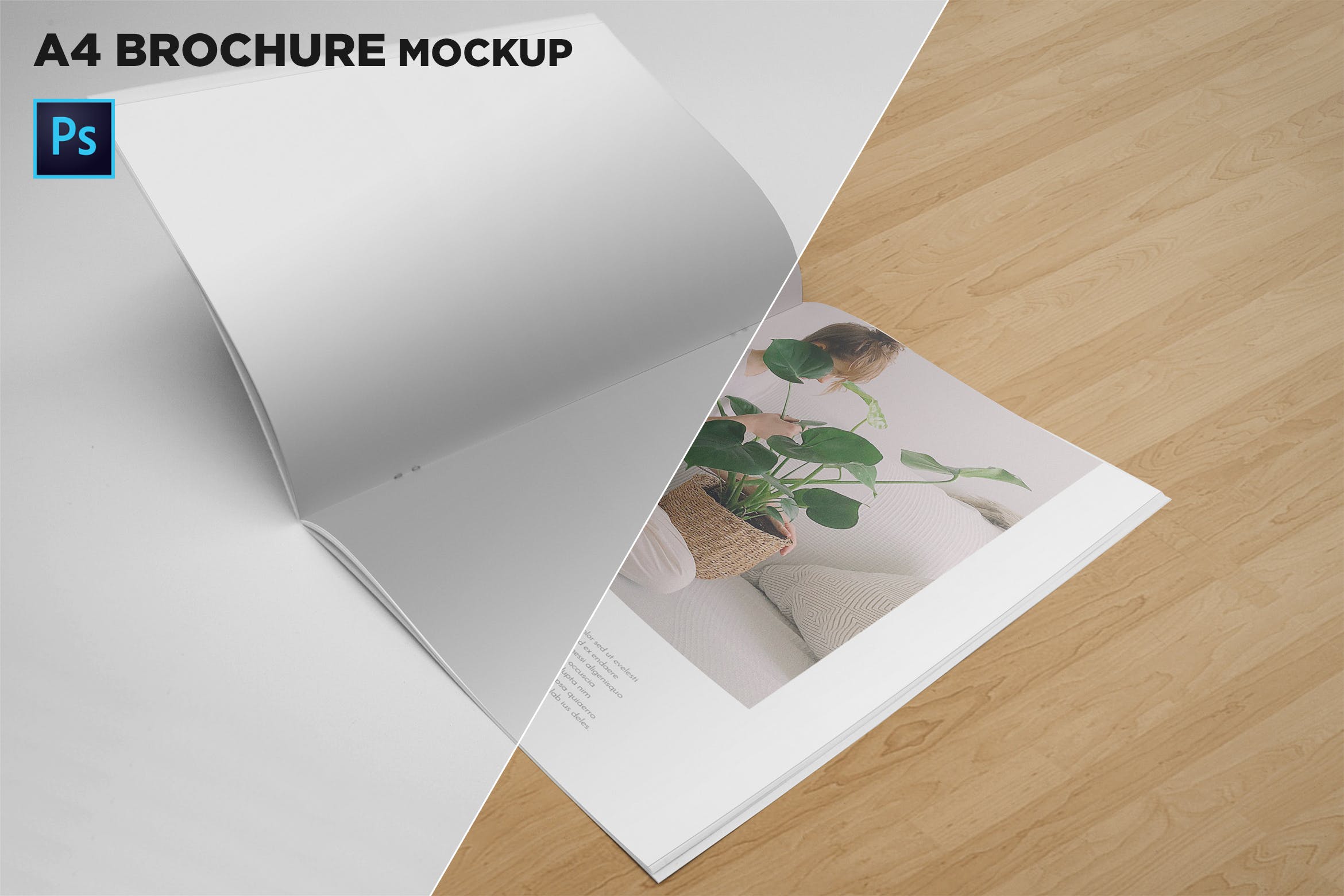 A4宣传小册子/企业画册翻页视图样机 A4 Brochure Mockup Open Pages