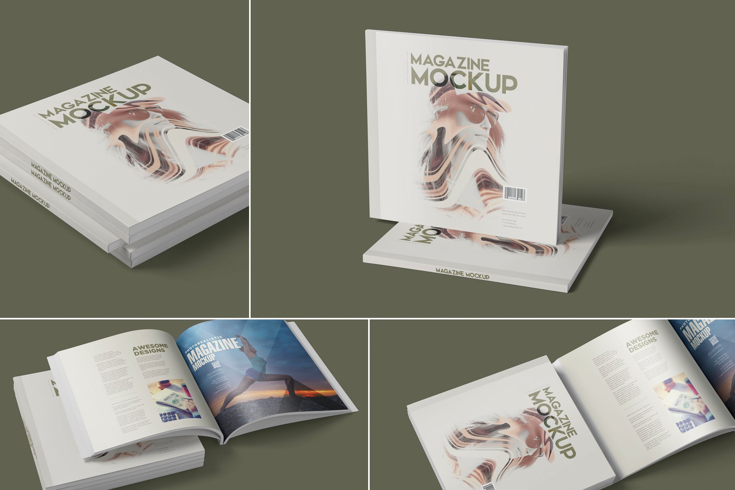 方形杂志印刷效果图样机PSD模板 Square Magazine Mockup Set