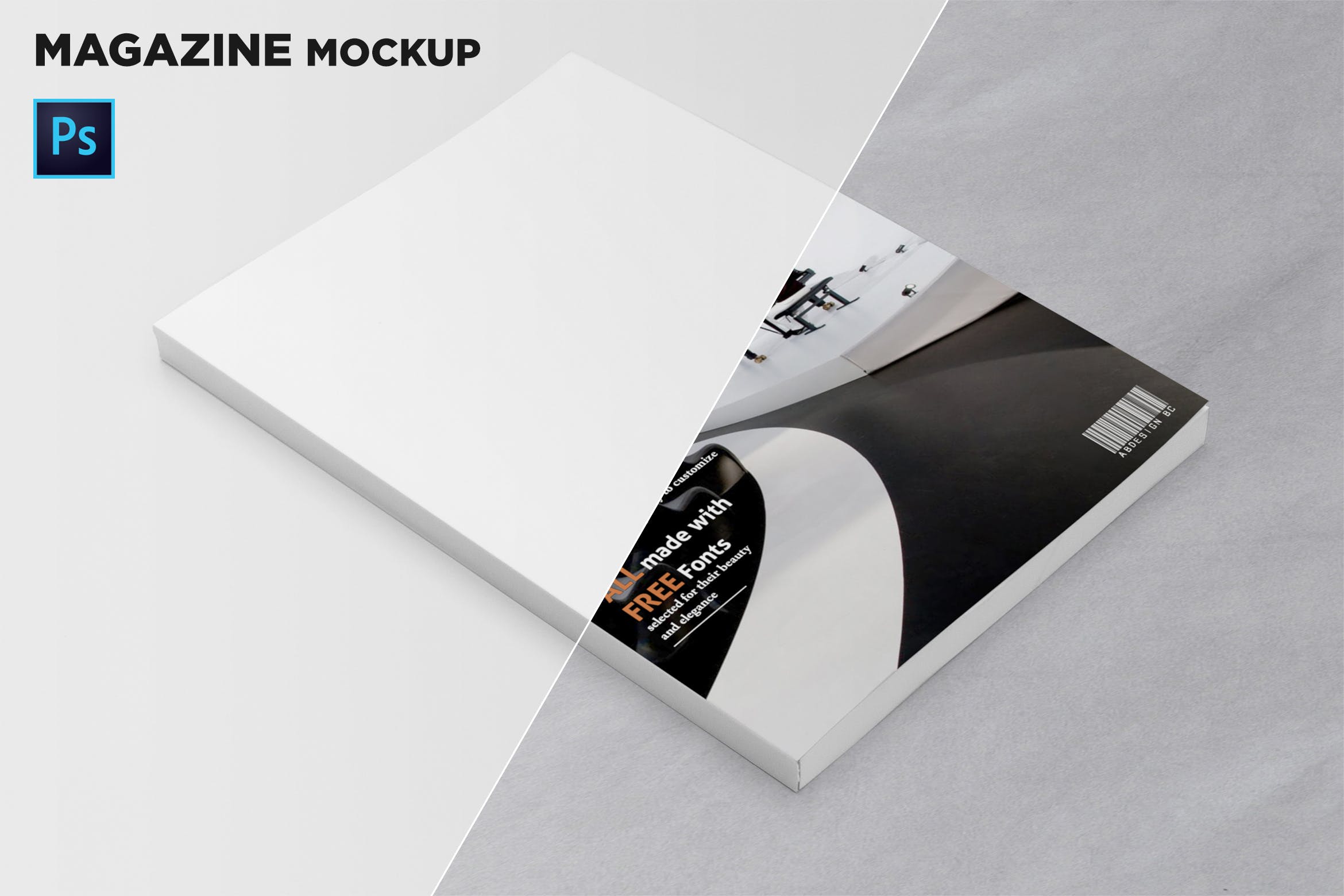 杂志封面设计45度角预览样机 Magazine Cover Mockup 45 Degree