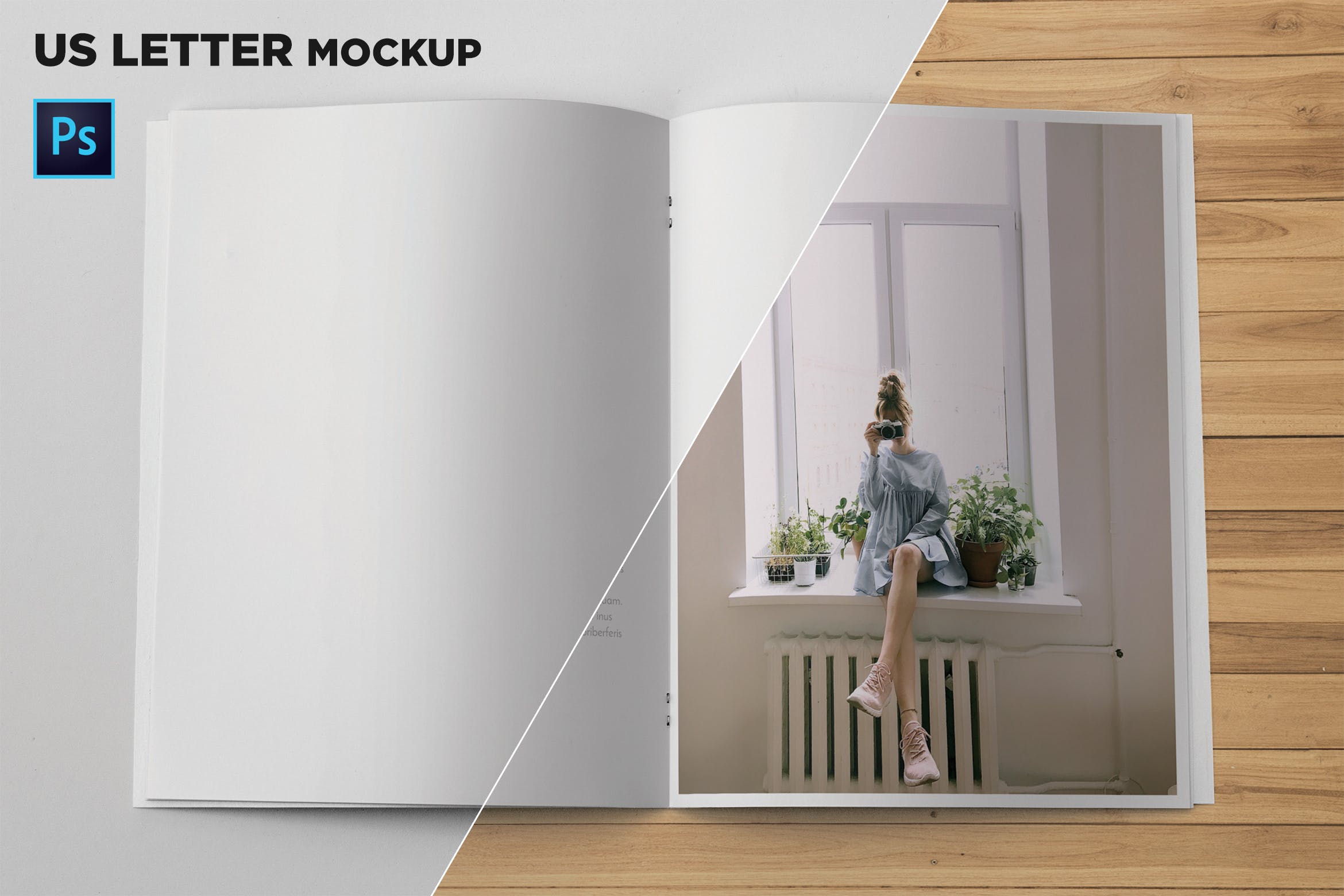 美国信纸规格宣传册内页顶视图样机 US Letter Brochure Mockup Top View