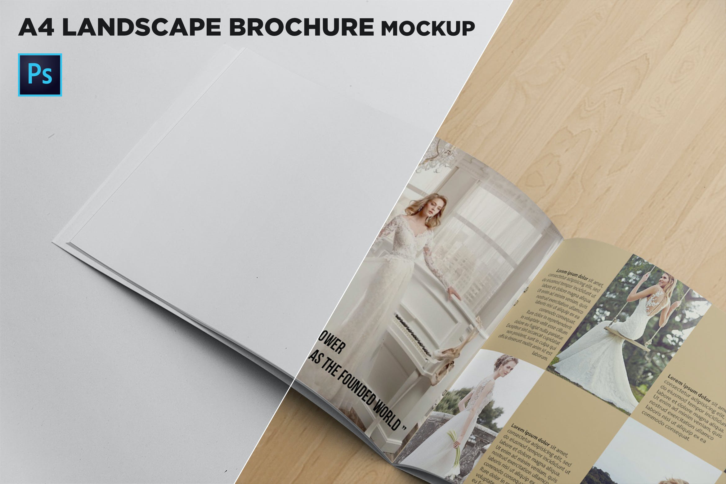 企业画册产品手册左侧特写样机 Landscape Brochure Mockup Left Closeup