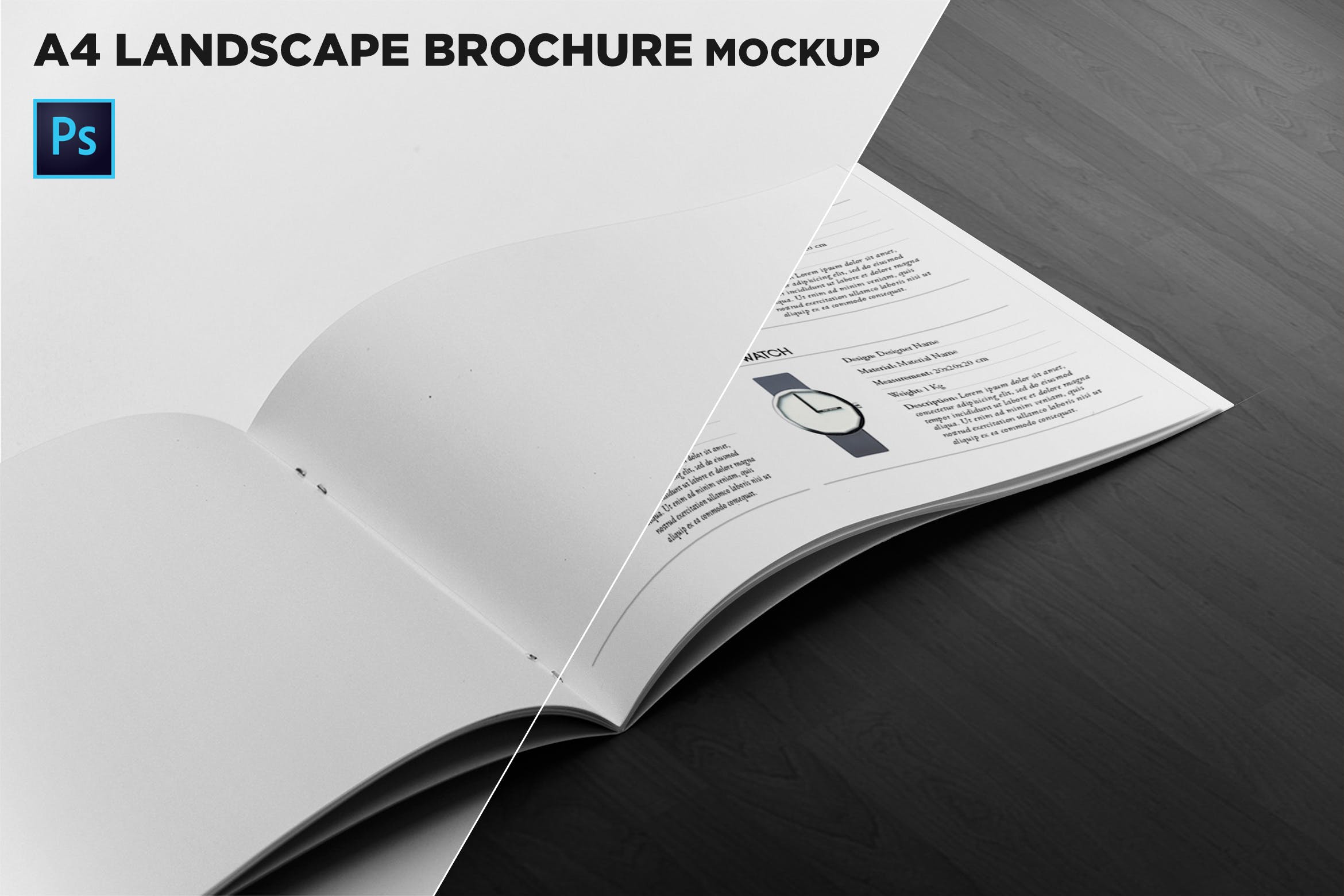 企业画册产品手册右侧特写样机 Landscape Brochure Mockup Right Closeup