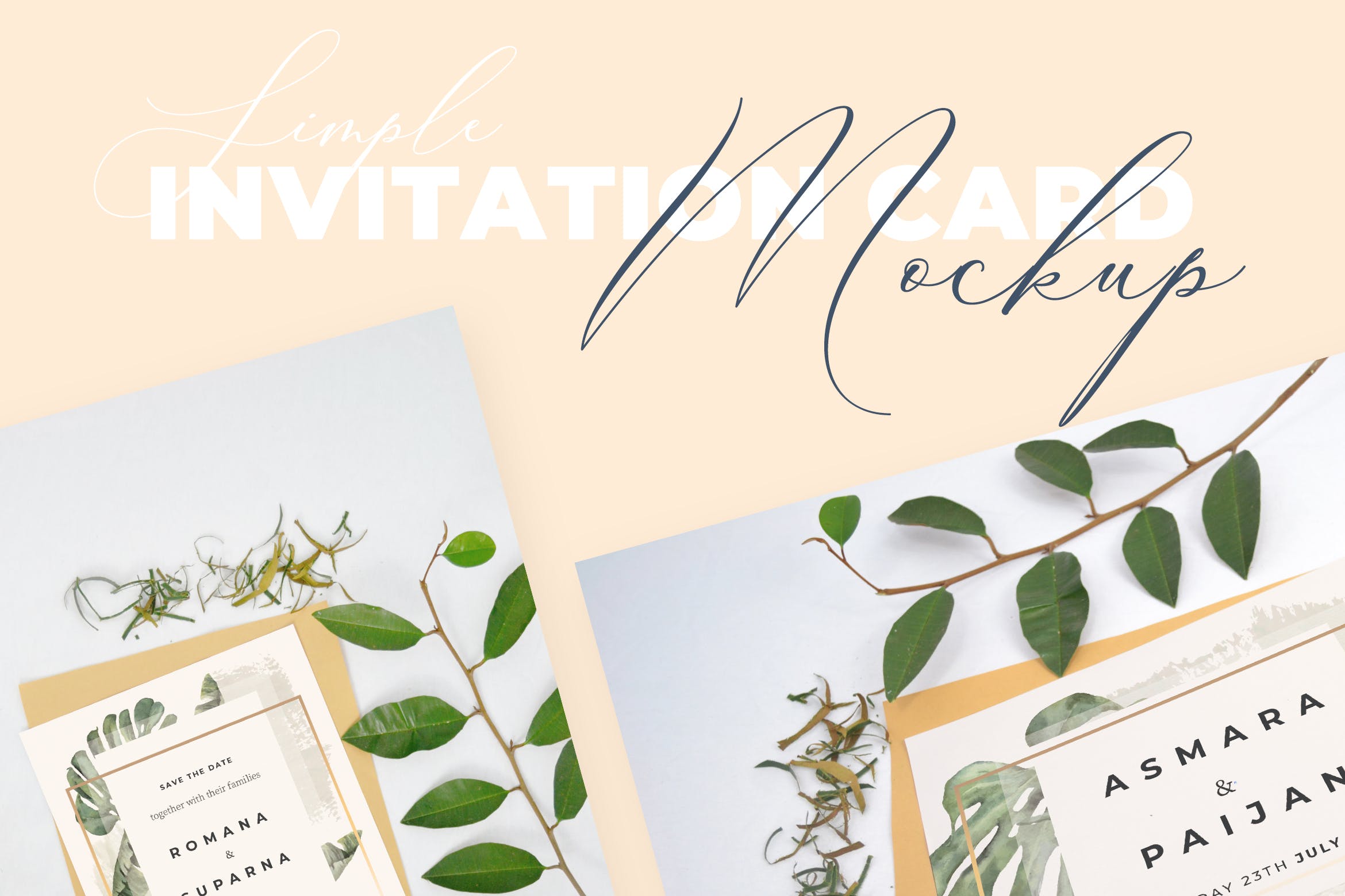 婚礼邀请函设计效果图样机模板v4 Beautiful Realistic Wedding Invitation Mockup V4