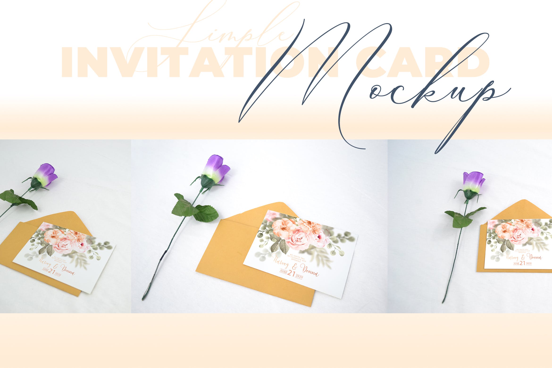 婚礼邀请函设计效果图样机模板v1 Realistic Wedding Invitation Card Mockup