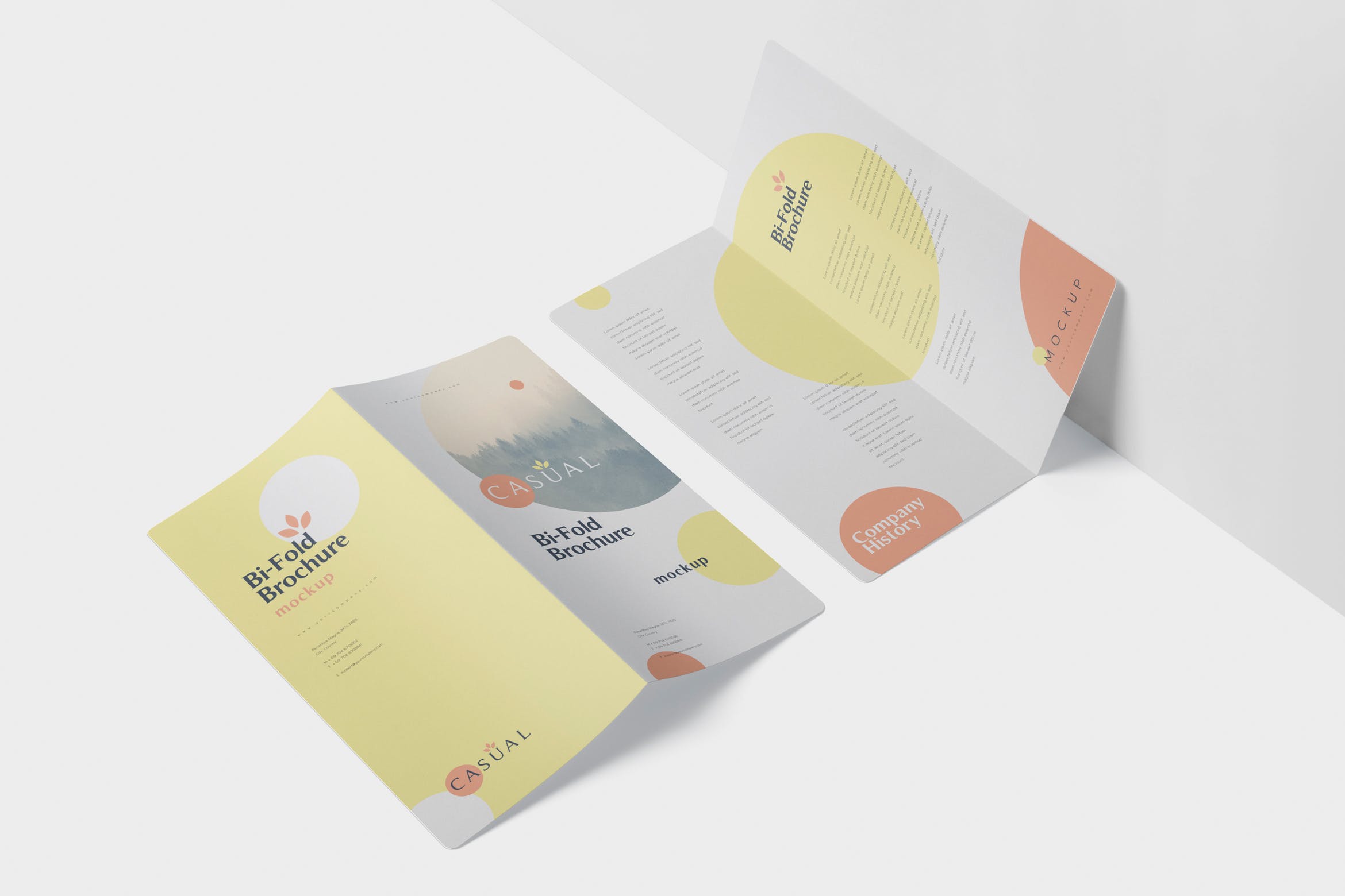 圆角设计风格对折企业传单设计样机 DL Bi-Fold Brochure Mock-Up Set – Round Corner