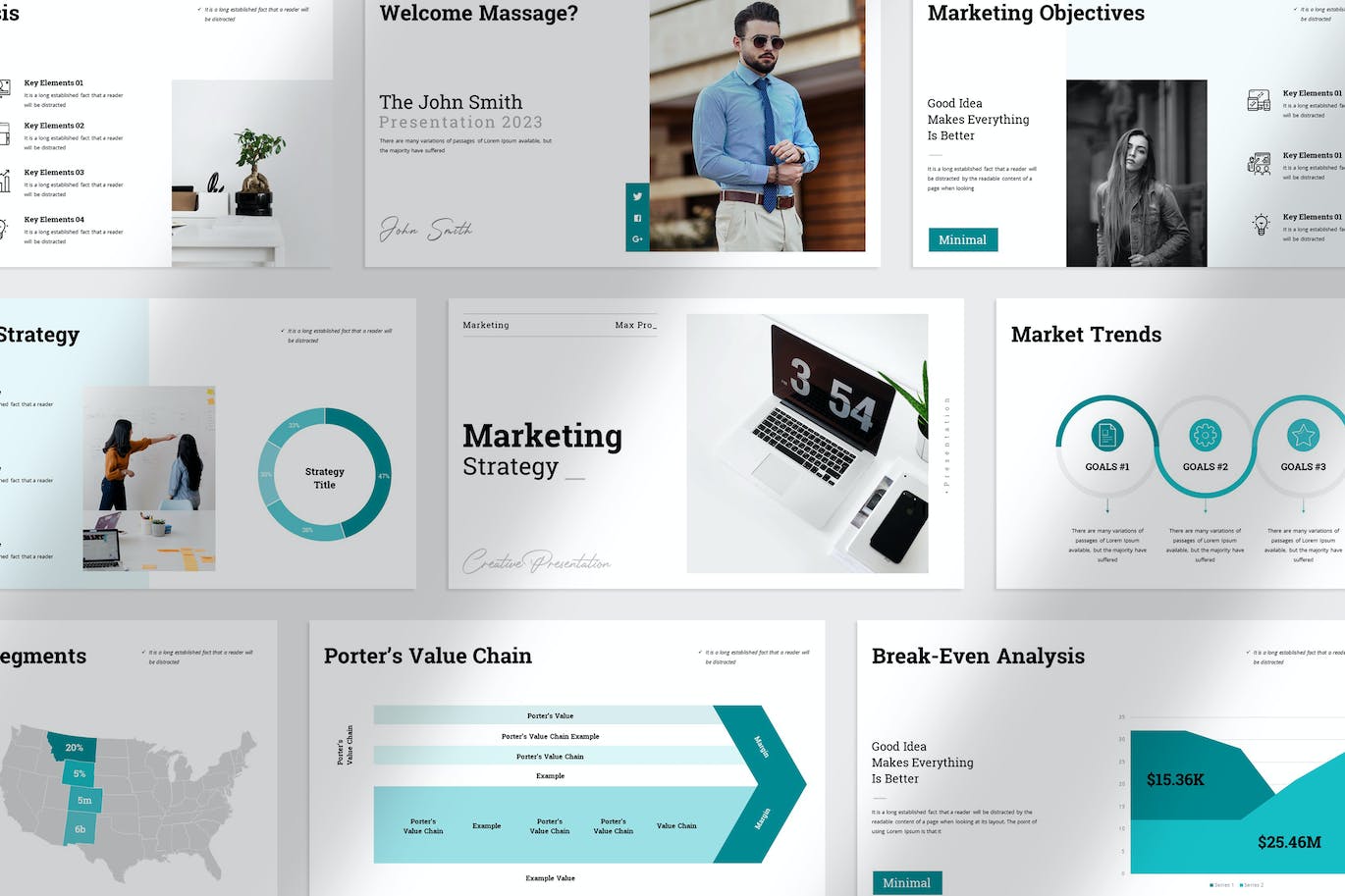 简约风公司项目大数据营销策略演示powerpoint幻灯片演示模板（pptx）