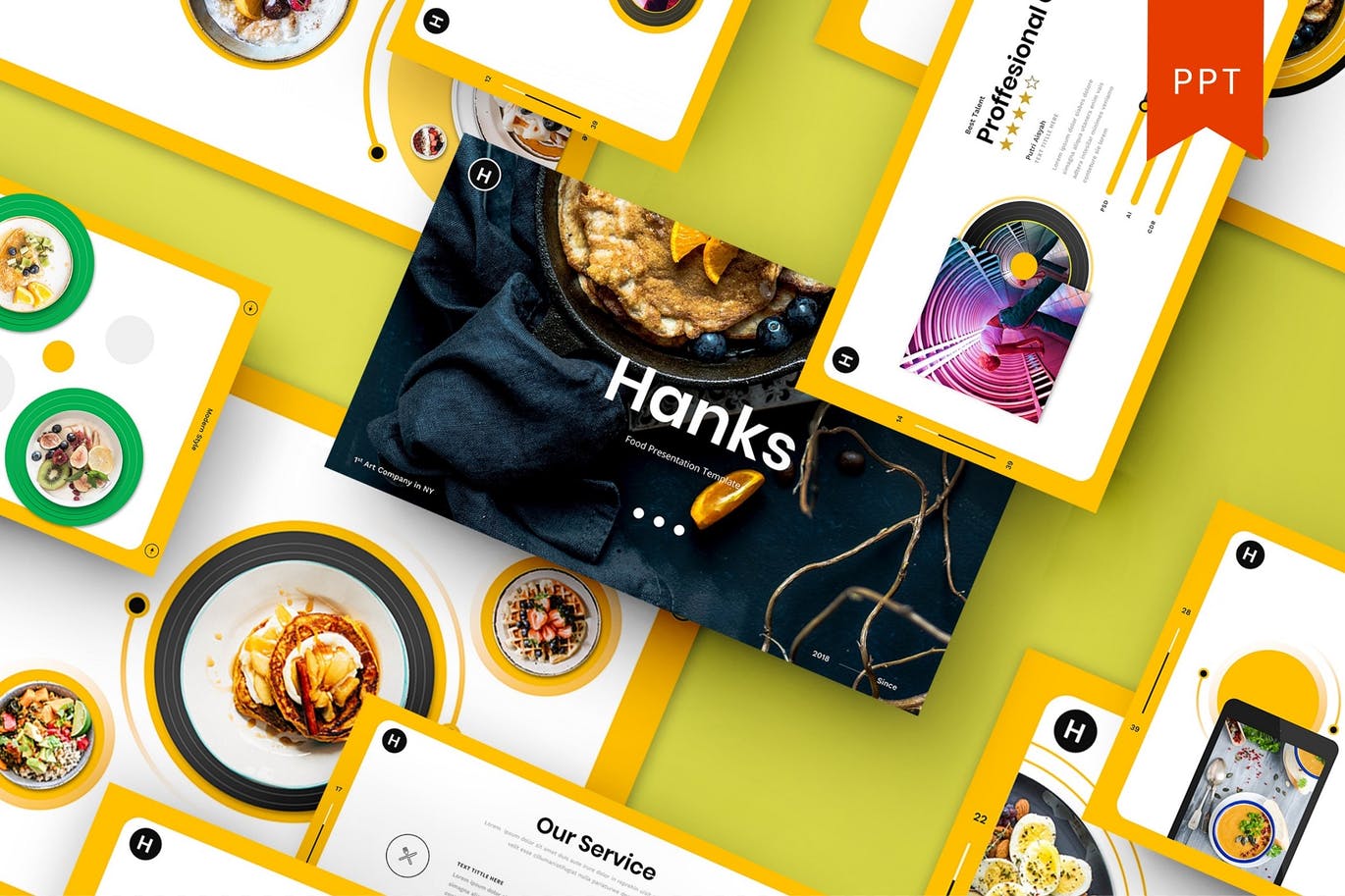 时尚清新可爱诱人风格的食物餐厅powerpoint幻灯片演示模板（pptx）