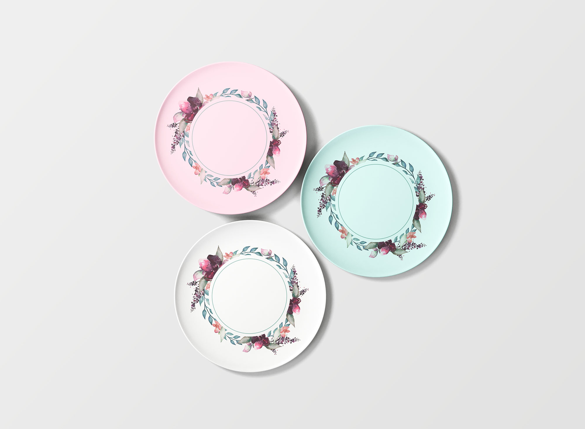 陶瓷碟子印花图案设计预览样机 Overhead Plates Mockup