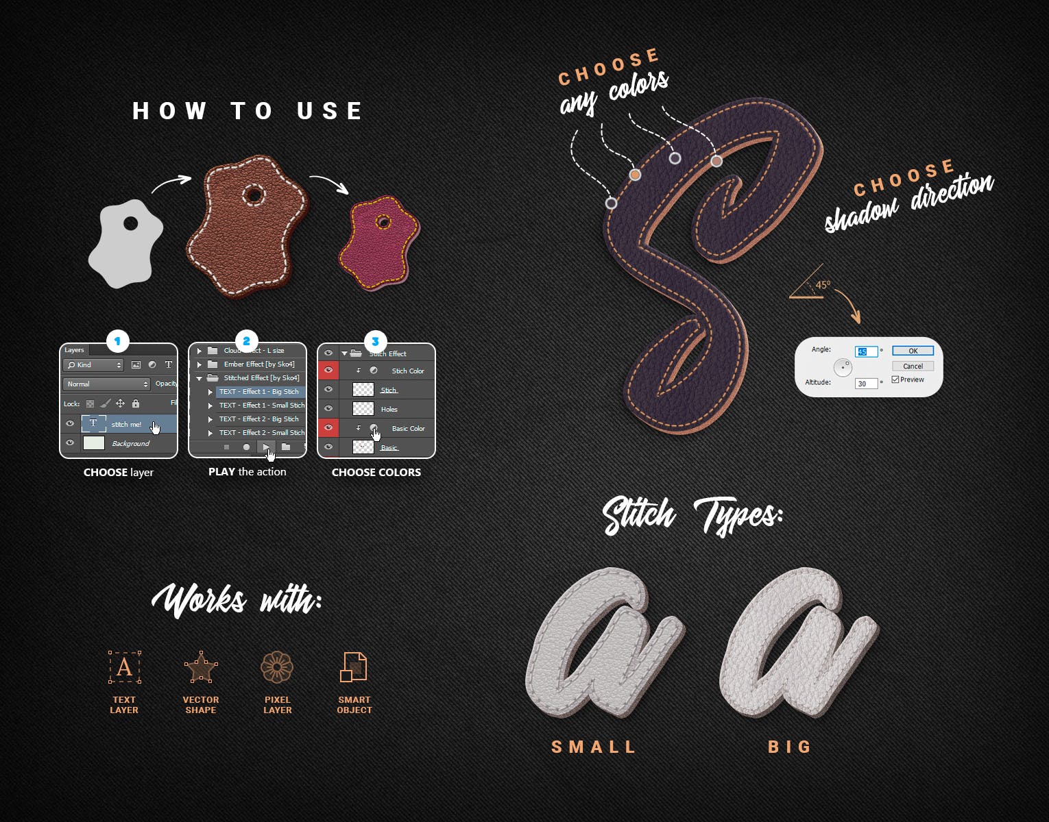 逼真的缝合皮革PS动作