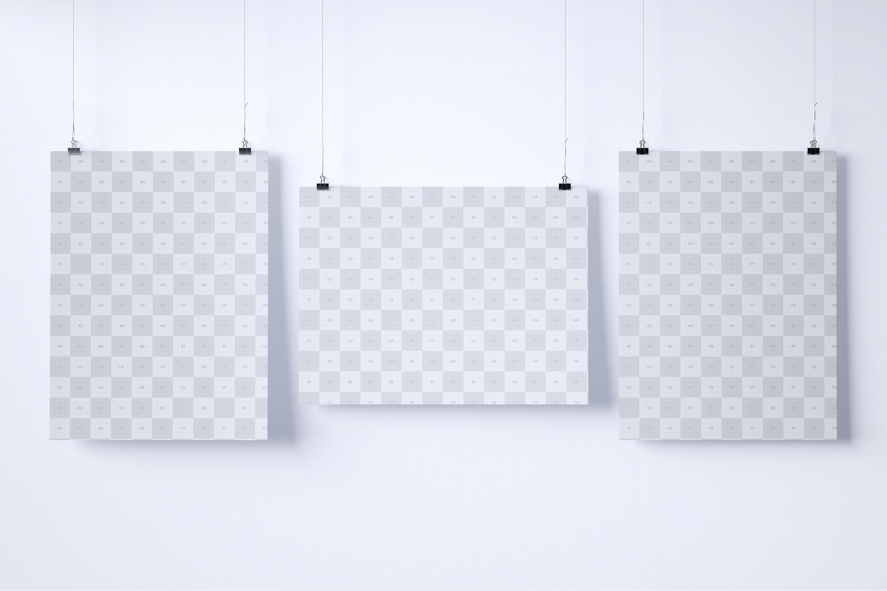 悬挂海报设计印刷效果预览样机模板 Three Hanging posters mockup