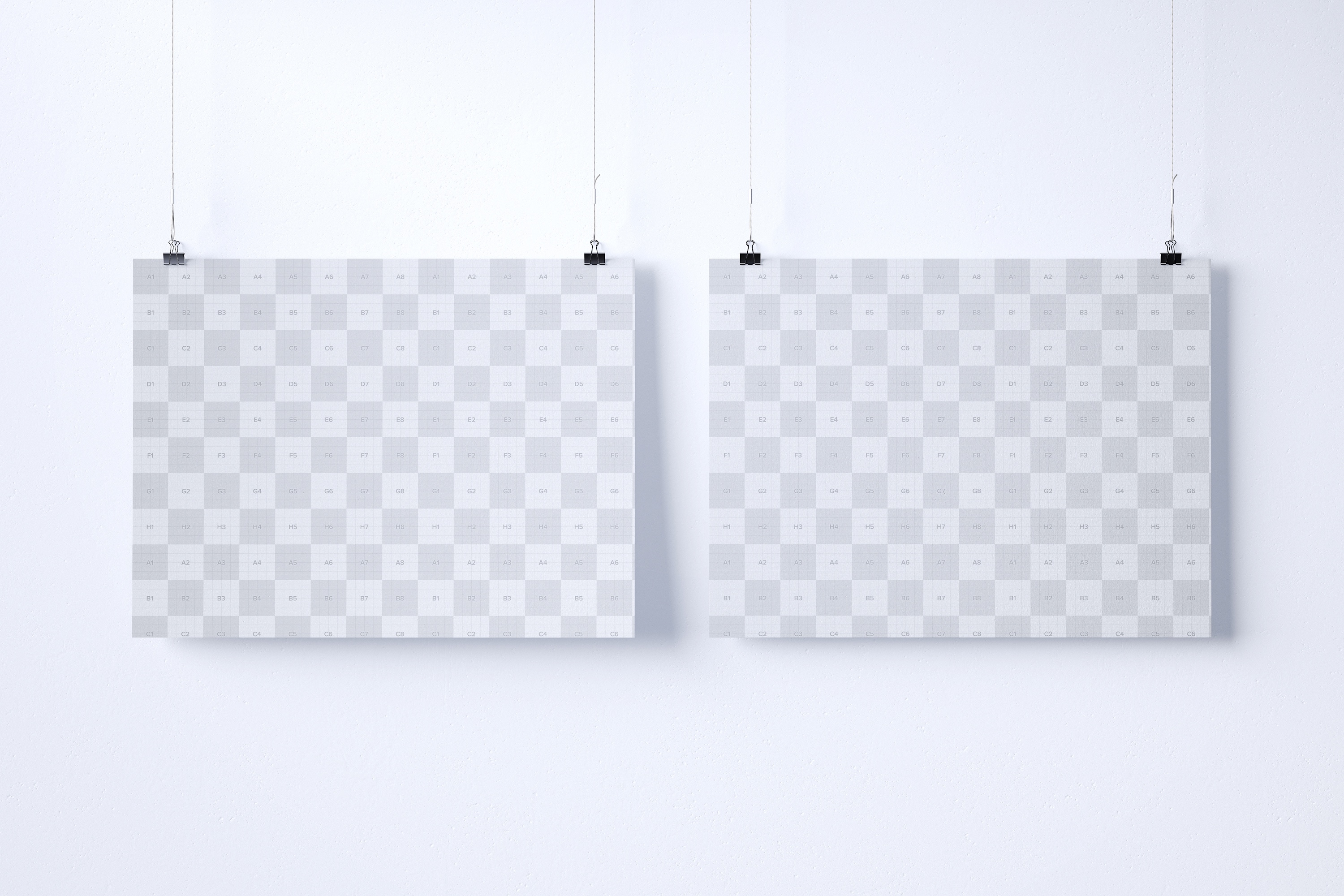 Twins悬挂海报设计效果图画框样机模板素材 Two 3:2 landscape hanging posters mockup