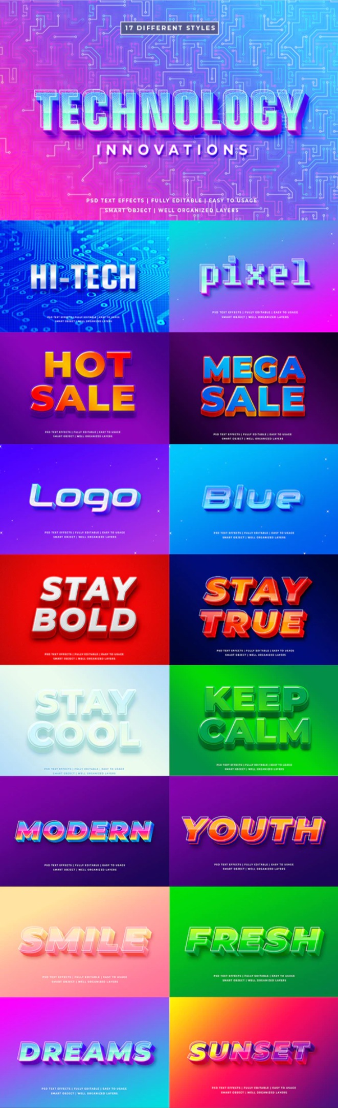 多彩现代的3D文字样式效果图层样式素材