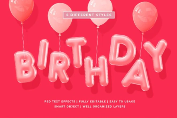生日派对3d气球文字效果图层样式素材